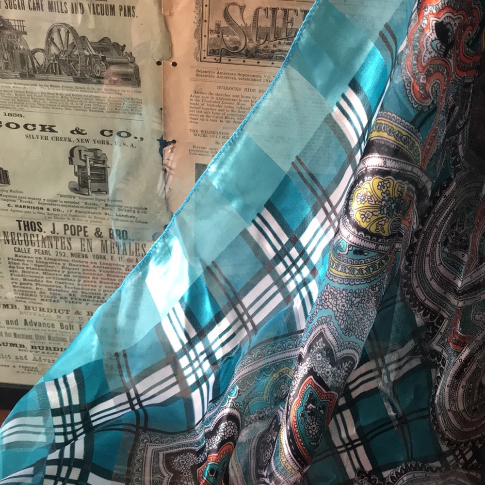 Square scarf / shawl, teal with Persian design